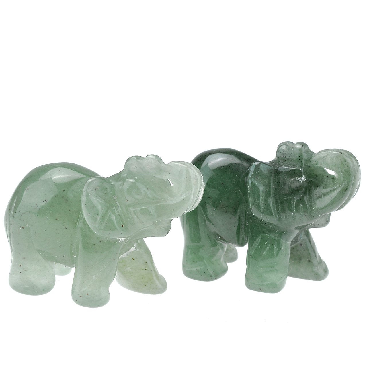 JOVIVI 2pc Natural Carved Healing Gemstones Crystal Elephant Figurine Statues 1.5'' Home Room Decor Desk Decoration Christmas Ornametns, with Gift Box Green + Brown