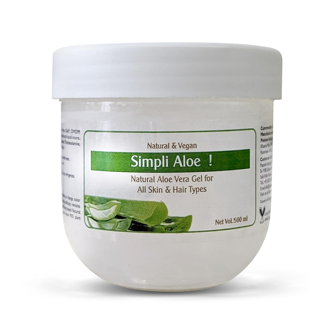 Passion Indulge Aloe Vera gel for Face | Simpli Multipurpose Natural aloe vera Gel for Skin & Hair Type | Coolant | Deep Hydration | Redness | Acne | Vegan - 500 ml