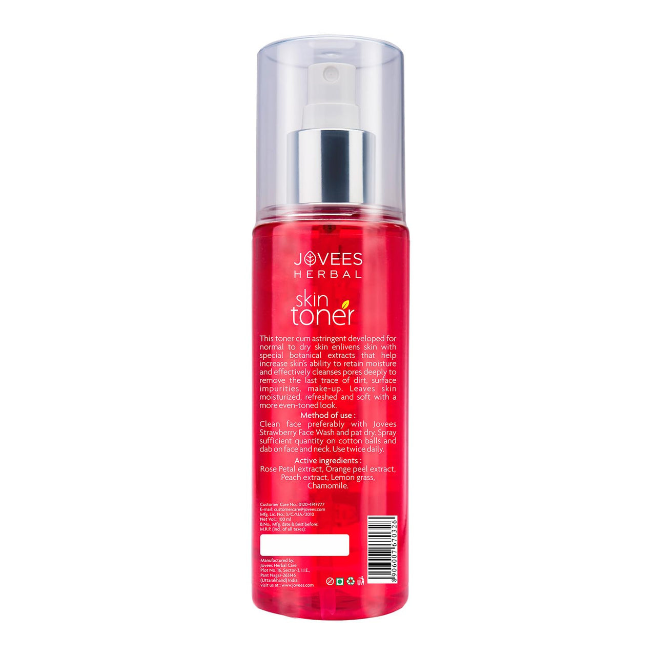 Jovees Herbal Rose Skin Toner For Refreshing Youthful Skin, Tightens Pores, Healthy Glow | Face Mist & Toner For Normal to Dry Skin | Paraben, Alcohol And Chemical Free 100ml