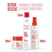 Schwarzkopf Professional New Bonacure Clean Repair Rescue Shampoo (250 ml) with Arginine + Hair Mask treatment 200ml + Spray Conditioner 200ml | REGIME for Damaged and chemically treated hair | Combo
