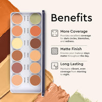 C2P Pro Dermashield Must Have 12-in-1 Concealer Color Corrector Palette | Cream-Based Foundation & Contour | Neutralizes Redness, Dark Circles & Blemishes | High Coverage, Ideal for Oily Skin | 42g