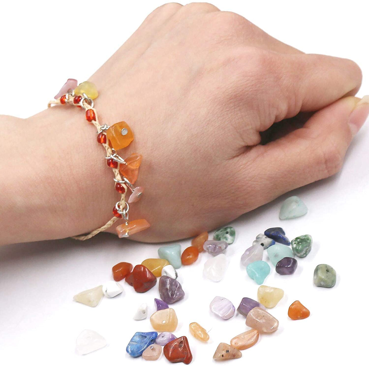 GangGangHao 1888 Pcs Natural Chip Stone Beads About 500g Irregular Gemstones Healing Crystal Loose Rocks Bead Hole Drilled DIY for Bracelet Jewelry Making Crafting (5-8mm, 15 Color Mix-S1) 15 Color-S1