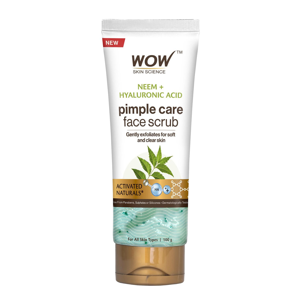 WOW Skin Science Neem & Hyaluronic Acid Pimple Care Face Scrub | Anti-Bacterial | Unclogs Pores | Removes Impurities | Improves Skin Elasticity | Hydrates Skin | 100gms