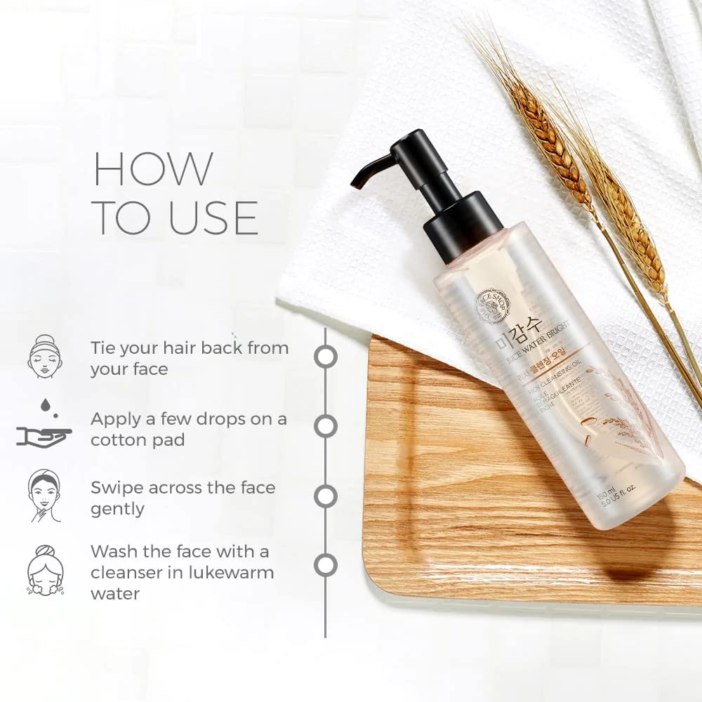 The Face Shop Rice Water Bright Rich Cleansing Oil | Deep Cleanse & Makeup Remover for Normal to Dry Skin | Hydrating with Rice Extract, Jojoba & Rice Bran Oil | 150ml