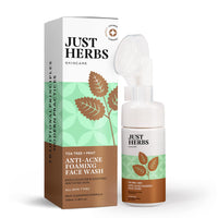 Just Herbs Anti Acne Foaming Face Wash Men Women With Tea Tree and Mint for Oil Control, Glowing Skin Brush - 100ml & Just Herbs Skin-Rejuvenating Ayurvedic Face Wash Cleanser - 100 ML Combo