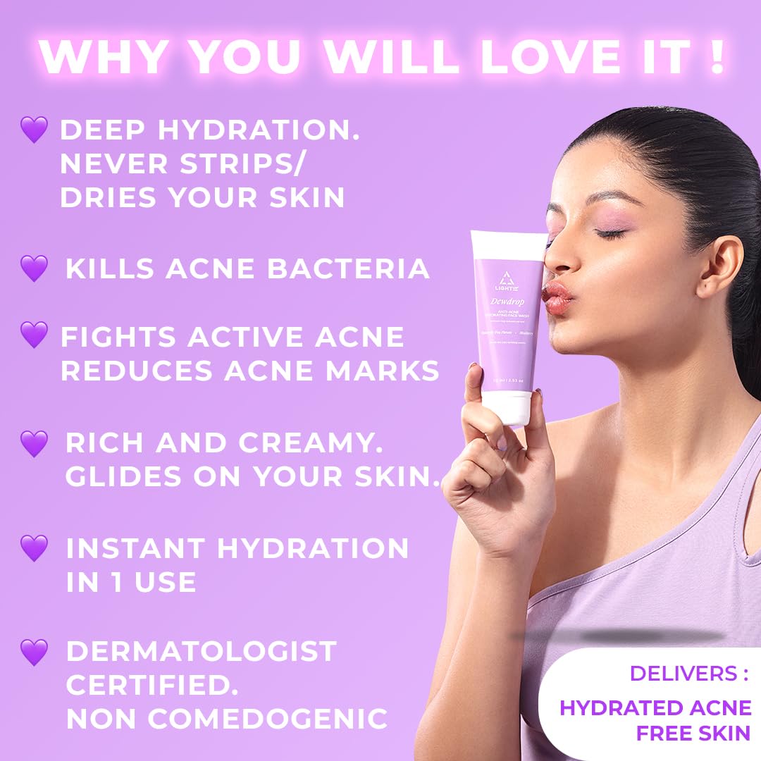 Light Up Dewdrop Anti-Acne Hydrating Face wash | Face wash for oily, Acne Prone & Combination Skin | Enriched with Niacinamide & Butterfly Pea Flower | Gentle Cleanse Skin from dirt & Oil - 75ml