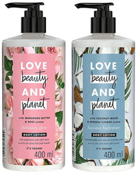 Love Beauty & Planet Natural Coconut Water & Mimosa Flower Hydrating Body Lotion 400 Ml & Natural Murumuru Butter & Rose Glow Body Lotion, 400 Ml