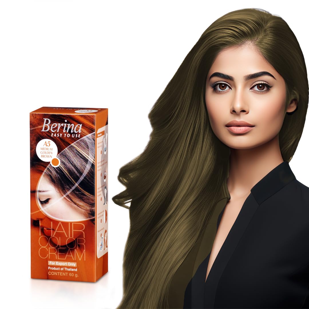 Berina Professional | Permanent Hair Color Cream | 60gm | A05 Medium Golden Brown | Long Lasting Color