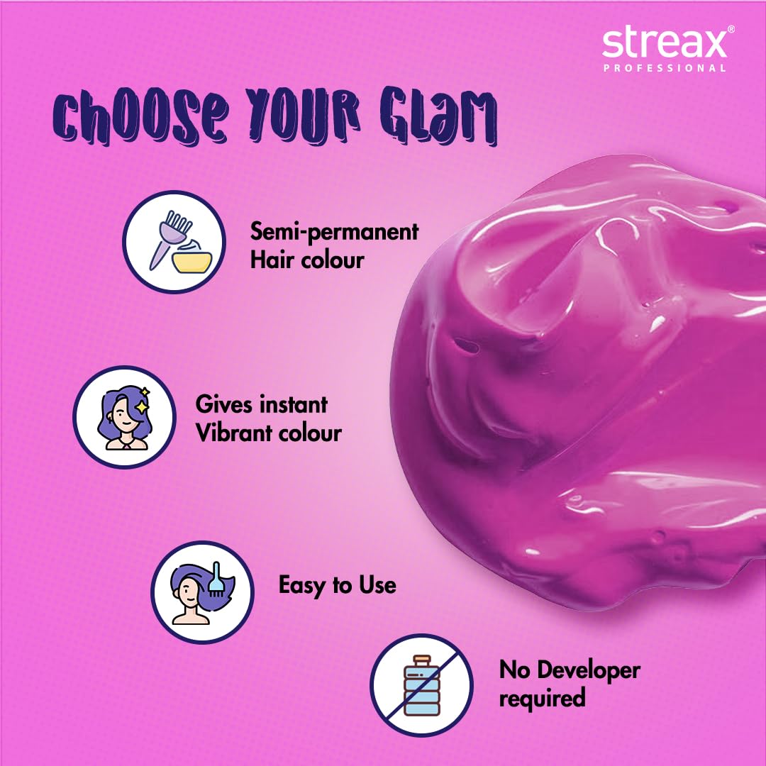 Streax Professional Hold and Play Funky Colours, Hair Color, 100g - Groovry Pink
