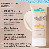 mCaffeine Matte Sunscreen SPF 50 for Men & Women | Lightweight, Water Resistant, Zero White Cast | Sun Protect, Prevents Tan & Repairs UV Damage | All Skin Type - 50ml