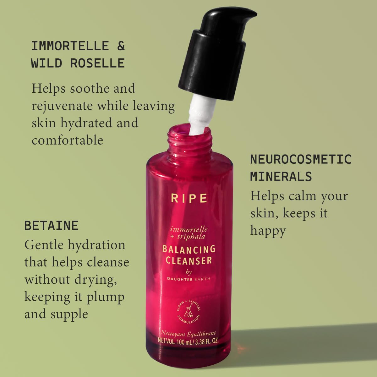 RIPE - Immortelle + Triphala Balancing Cleanser | Collagen Supporting Face Wash with Hormonal Skin Saviours | Helps in Skin Hydration & Rejuvenation | Keeps your Skin Calm | 100 ml by Daughter Earth