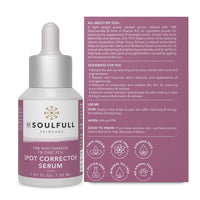 BE SOULFULL Spot Corrector Serum with 10% Niacinamide, 1% Zinc PCA for Normal to Oily Skin- Serum for Clear and Spotless Skin- Refine Skin Tone and Texture- checks Discoloration and Minimize Large Pores- 30ML