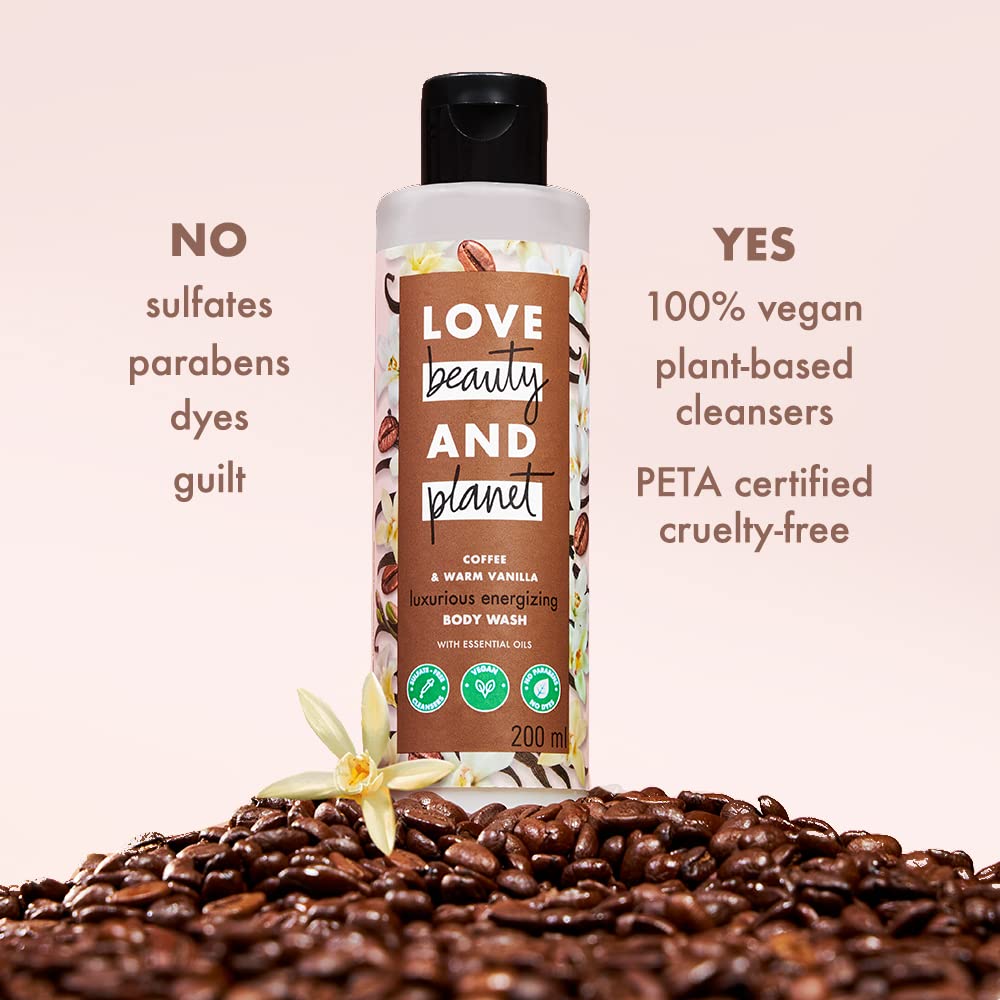 Love Beauty & Planet Moisturisng Body Wash 200ml|| with Coffee & Warm Vanilla|| Sulfate Free|| Paraben Free- Liquid Shower Gel