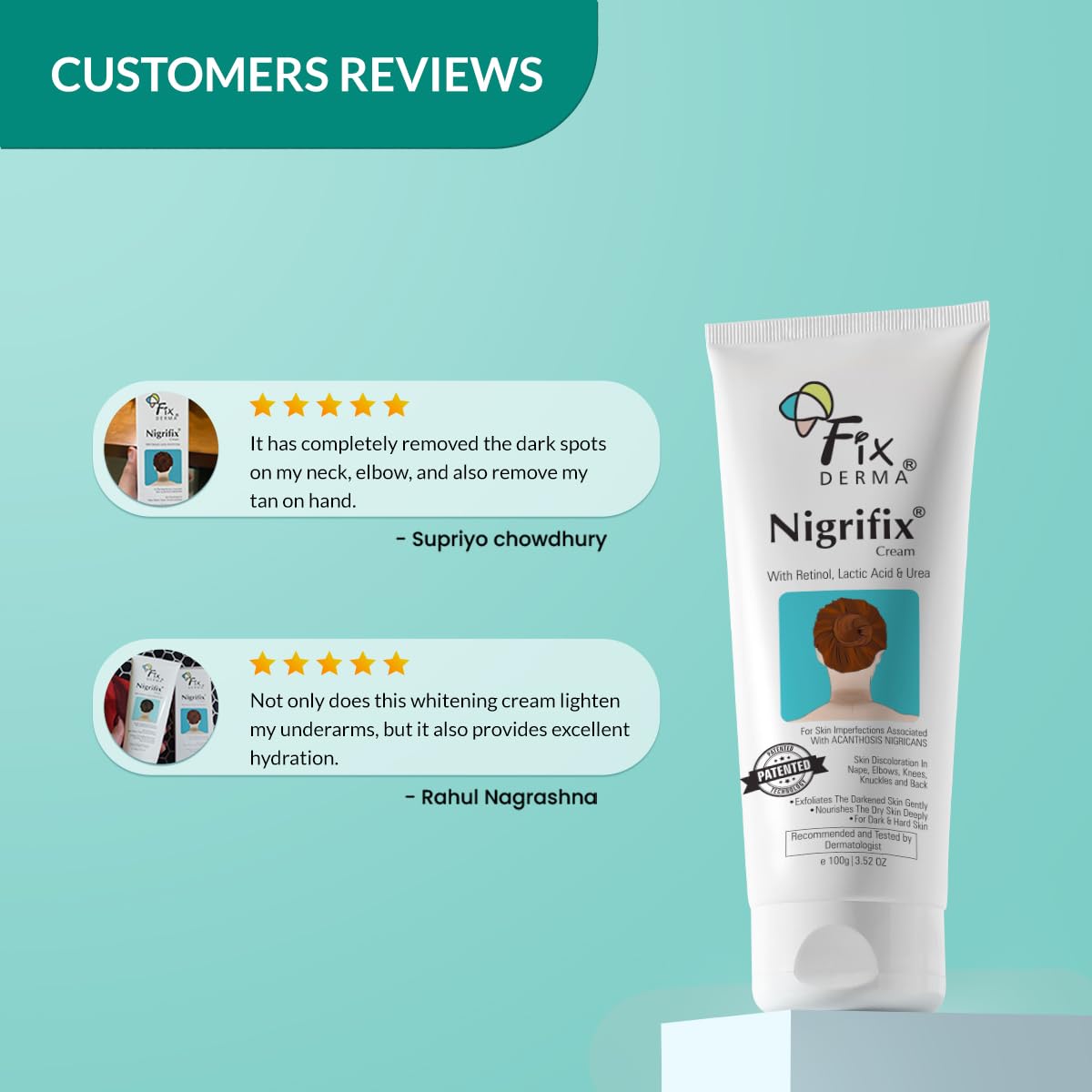 Fixderma Nigrifix Cream for Acanthosis Nigricans with Lactic Acid For Body Parts like Neck, Ankles, Knuckles, Armpits, Thighs & Elbows | Exfoliant 100 g (Pack of 2)
