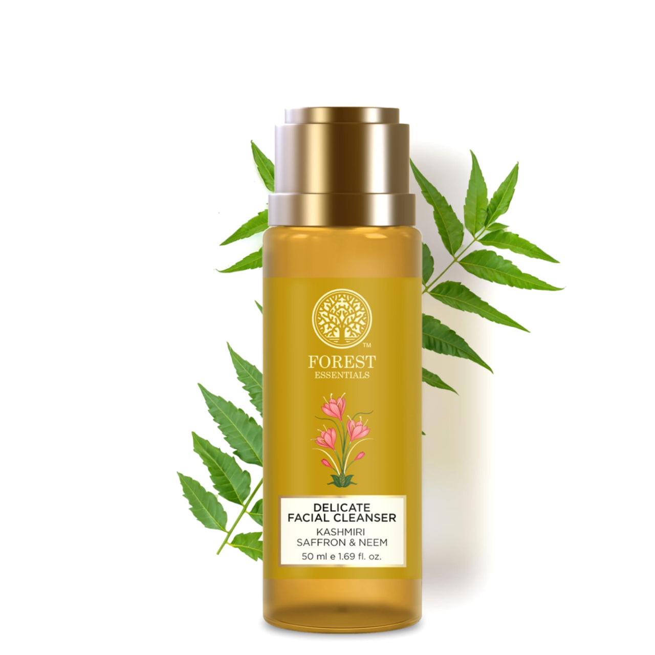 Forest Essentials Delicate Saffron & Neem Facial Cleanser with Hyaluronic Acid & Niacinamide | Designed For Acne Prone & Sensitive Skin | Gentle, Clarifying Face Wash | Sulphate & Paraben Free
