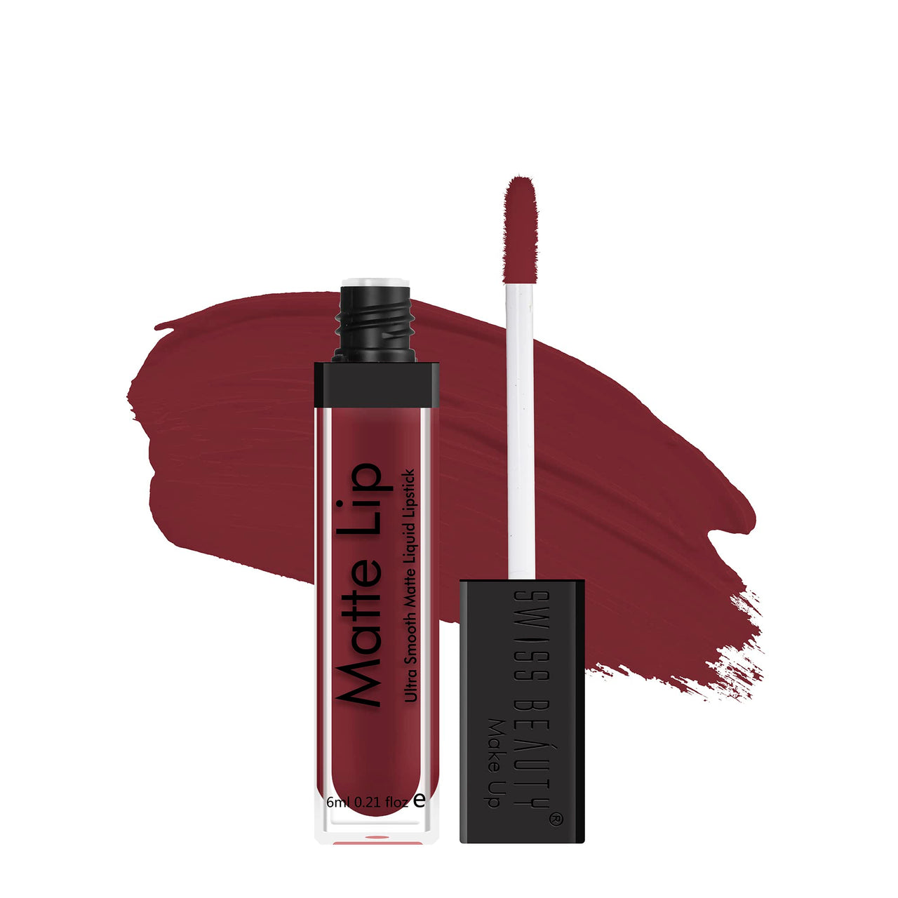 Swiss Beauty Ultra Smooth Matte Lip Liquid Lipstick, Smooth Lip Color, Weightless Finish, Silky Matte Finish, Shade- Wine Red, 6ml