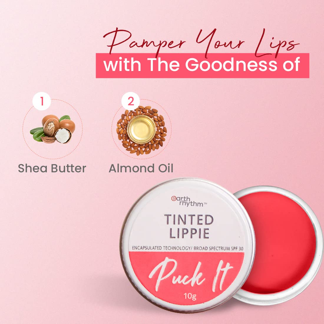 Earth Rhythm Lip and Cheek Tint Tinted Lippie with SPF 30 - Lady Bug, Blush for Women With Shea Butter & Almond Oil, Chemical & Paraben free - 10g