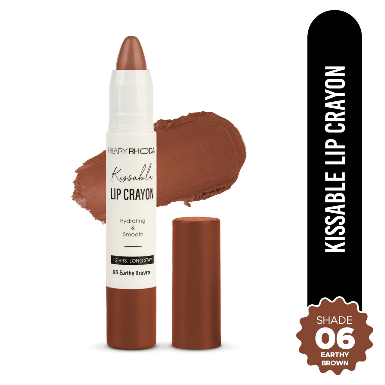 Hilary Rhoda Kissable Lip Crayon |12-Hour Stay | Highly Pigmented Matte Finish | Smudge-Proof & Transfer proof Lipstick | Retractable Lip Crayon | 3.5g - (Earthy Brown | Shade 06)