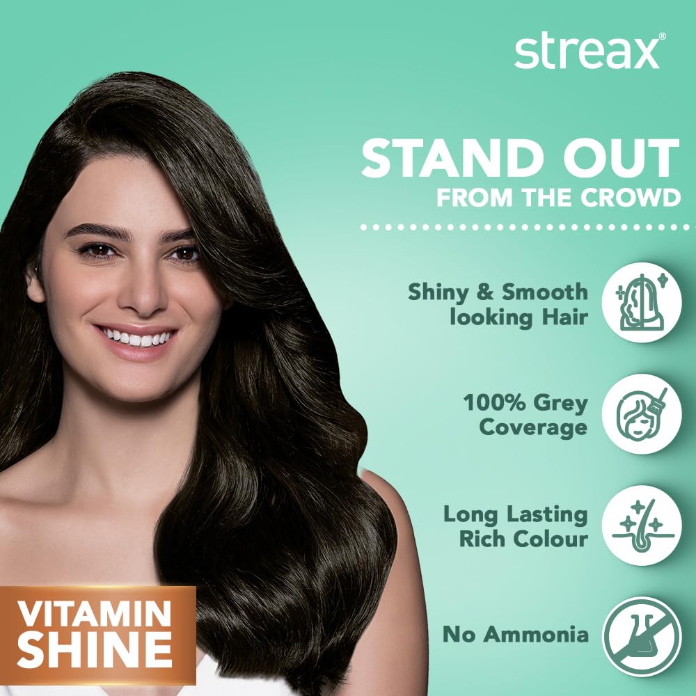 Streax Women's Crème Permanent Hair Colour - 3 Dark Brown Hair Color, 100% Grey Coverage,Ammonia Free Hair Color, Long Lasting Hair Colour, Colourant Tube 60G, Developer Bottle 60Ml, Conditioner 20G