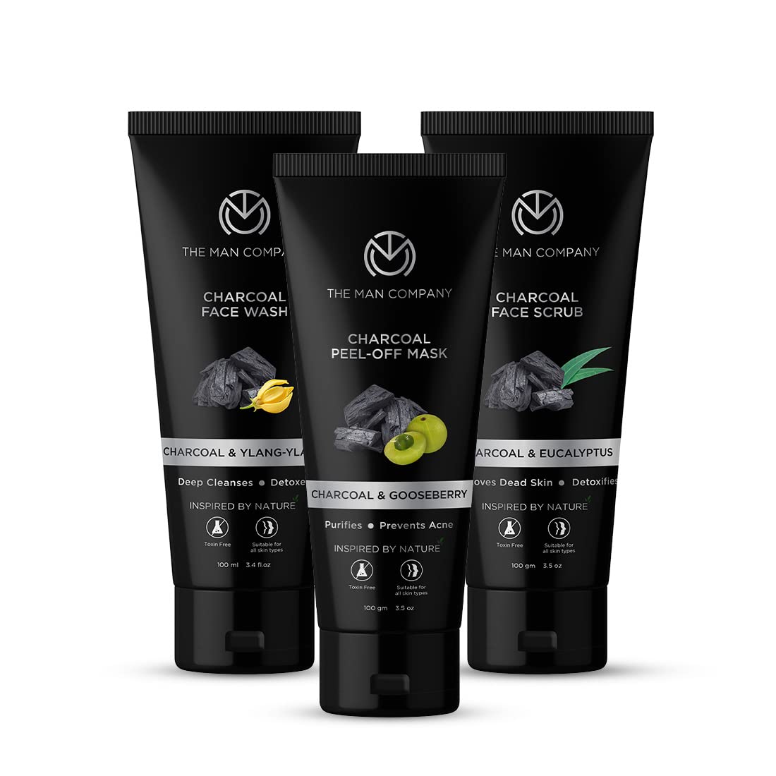The Man Company Face Cleanser Kit (Charcoal Peel Off+ Charcoal face wash + Charcoal Scrub) - Pack of 3