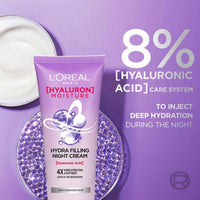 L'Oreal Paris Hyaluron Moisture Hydra Filling Leave-in Night Cream, Powered by Hyaluronic Acid, For Dry & Dehydrated Hair, Volume-180ml, Makes hair frizz-free, bouncy and hydrated for up to 72HR