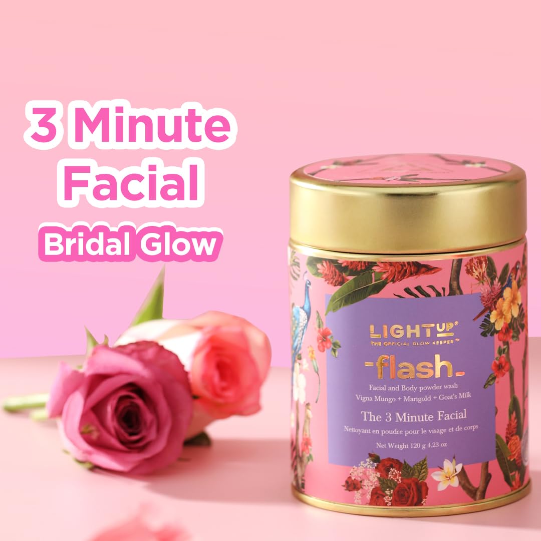 Light Up Flash Face&Body Brightening Ubtan-3 Minute Facial,Goat'S Milk,Marigold,Hibiscus,Rose,Guava&Vitamin C: Instant Glow,Tan Removal,Gentle Exfoliation,Natural Radiance,Bridal-120 Gm,Scrub,1 Count }