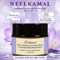 Herbs & Greens Blue Turmeric & Lotus Rice Water Ceramide Night Repair Moisturizer Cream | Hydrating, Firming, Collagan Boosting | Skin Barrier Face Cream For Woman & Men | All Skin Types | 50gm