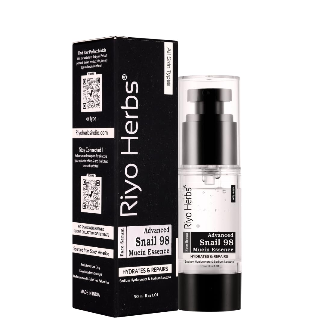 Riyo Herbs Advanced Snail Mucin 98 Essence Serum 30ml | Enrich with Hyaluronic Acid and Lactic Acid For Glowing & Hydrating Skin