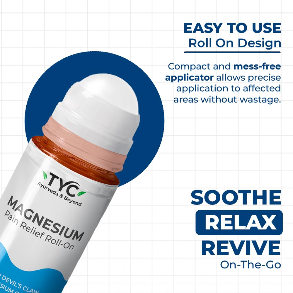 TYC - Trust Your Choice Magnesium Pain Relief Roll-On, Instant Relief for Back, Joint, Knee, Neck Pain, Muscle Stiffness and Sports Injuries with Natural Ingredients, Pack of 1 (50ml)
