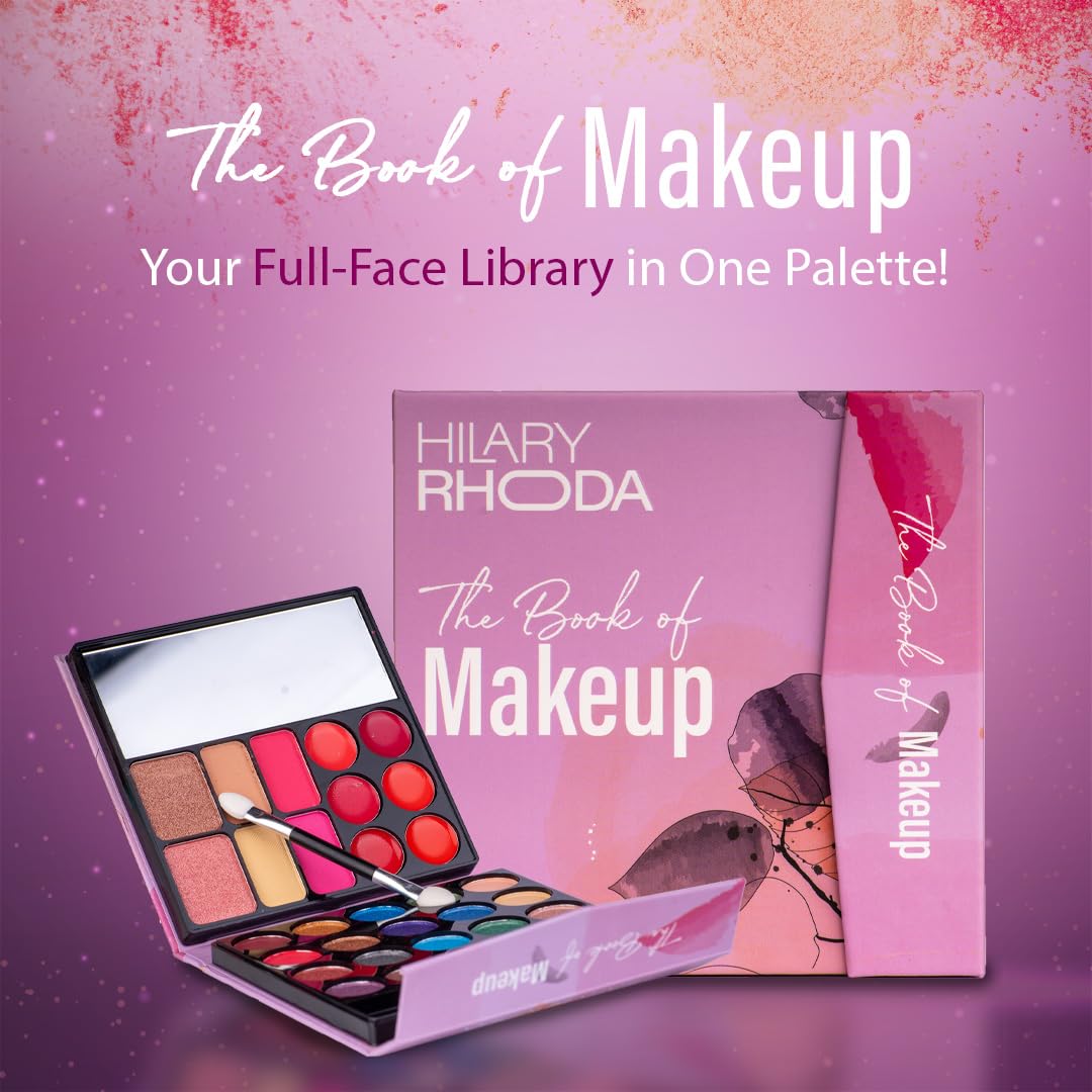 Hilary Rhoda The Book of Makeup | 20 Eyeshadows | 2 Highlighters | 2 Blushes | 2 Contours | 6 Cream Lip Glosses | Dual Ended Brush | Long Lasting | Blends Easily- 23.4g (Shade 2)