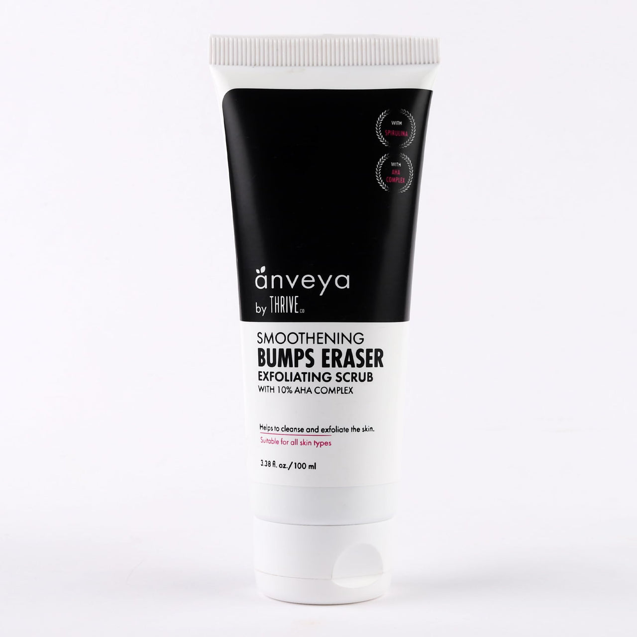 ThriveCo Smoothening Bumps Eraser Exfoliating Body Scrub For Bumpy & Dry Skin, Strawberry Legs, Keratosis Pilaris & Ingrown Hair | Glycolic Acid, Lactic Acid & Spirulina | For Men & Women | All Skin Types | 100ml