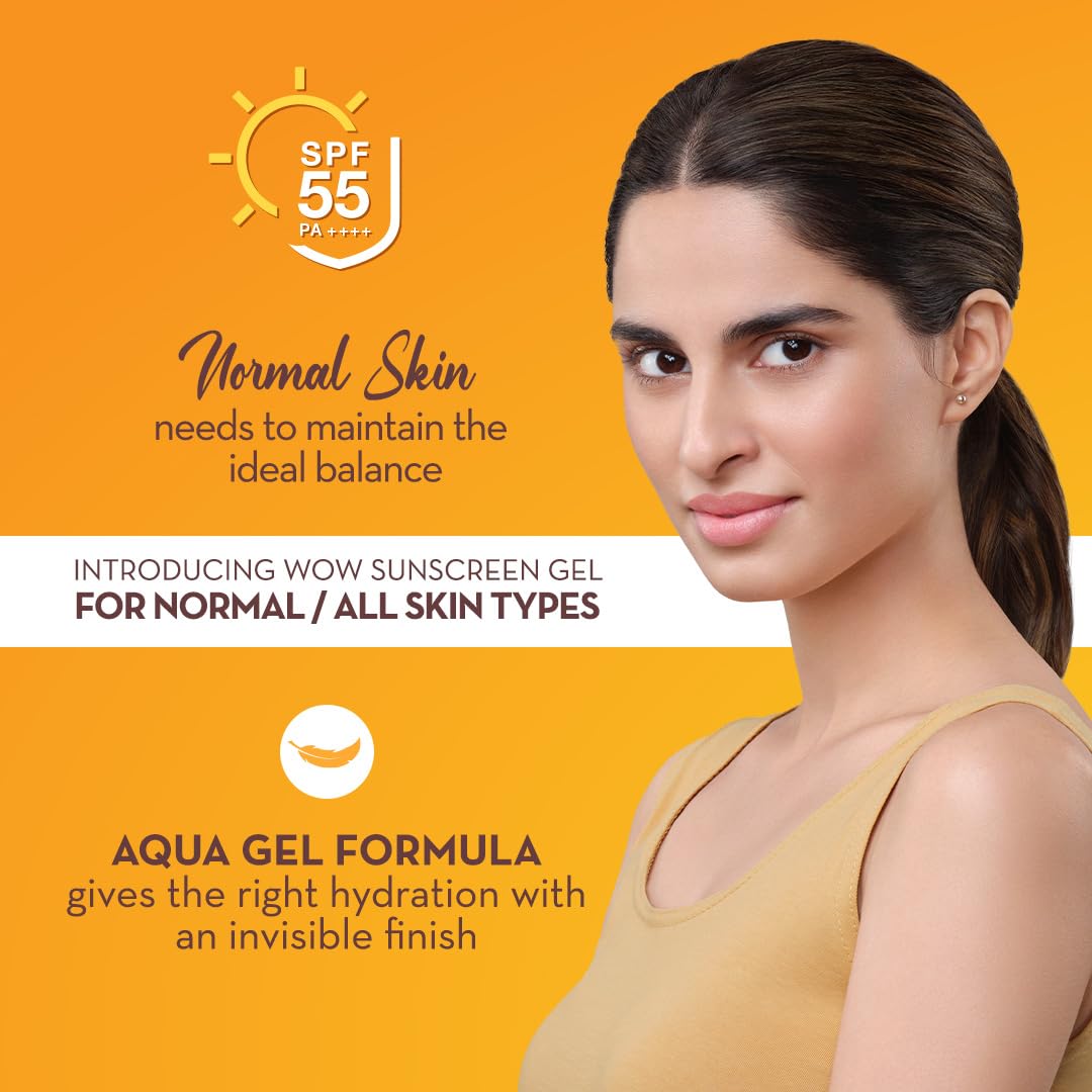 WOW Skin Science Sunscreen Gel For All Skin Types | SPF 55 PA++++ | With Glutathione & Aloe Vera Extract | Lightweight | Quick Absorbing | No White Cast | UVA & UVB Protection | 50 ml