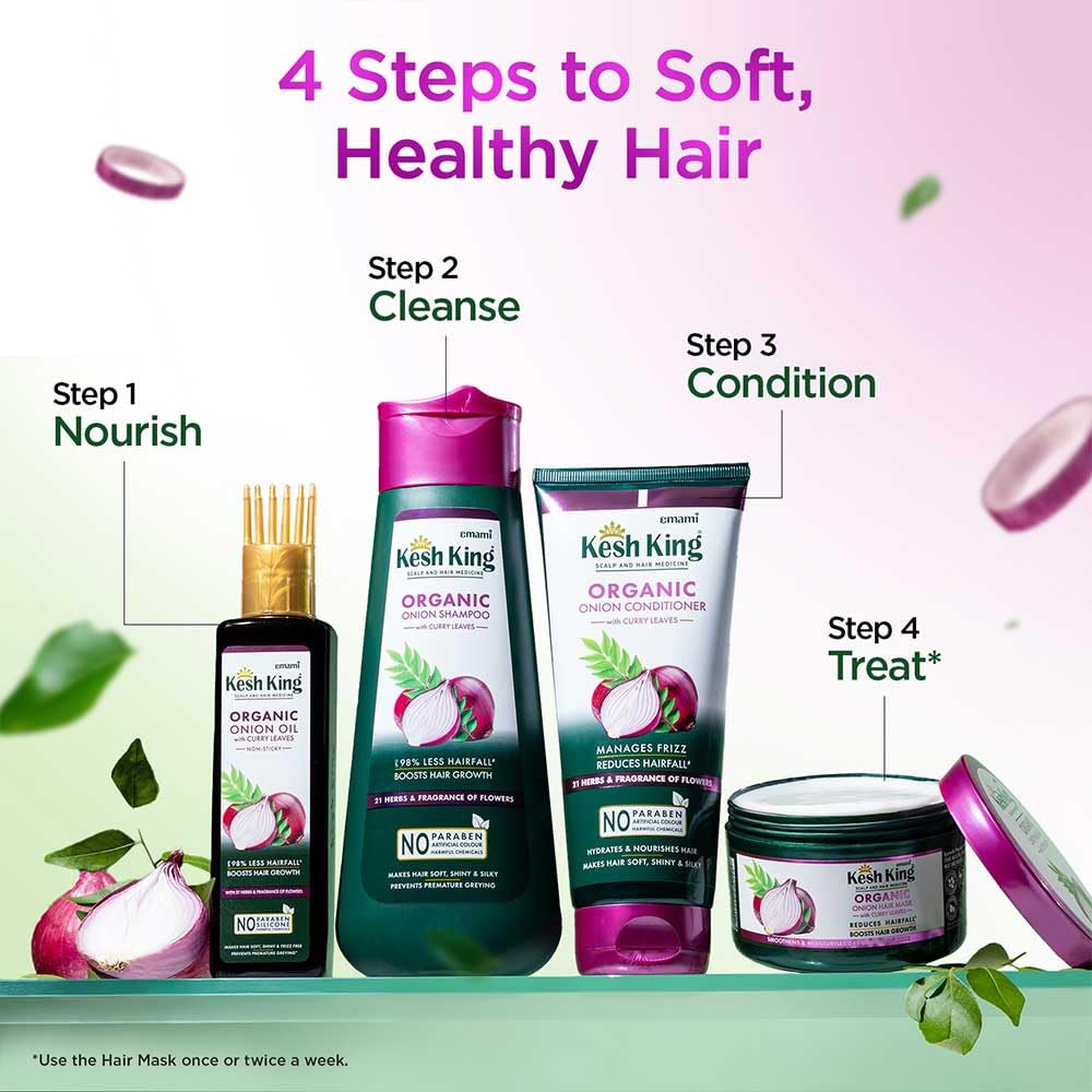 Kesh King Organic Onion Conditioner with Curry Leaves | Conditioner for Frizzy Hair, Reduces Hair Fall, Deep Nourishment & Hydration | Hair Conditioner for Dry, Damaged Hair- 200ml, 1 Count