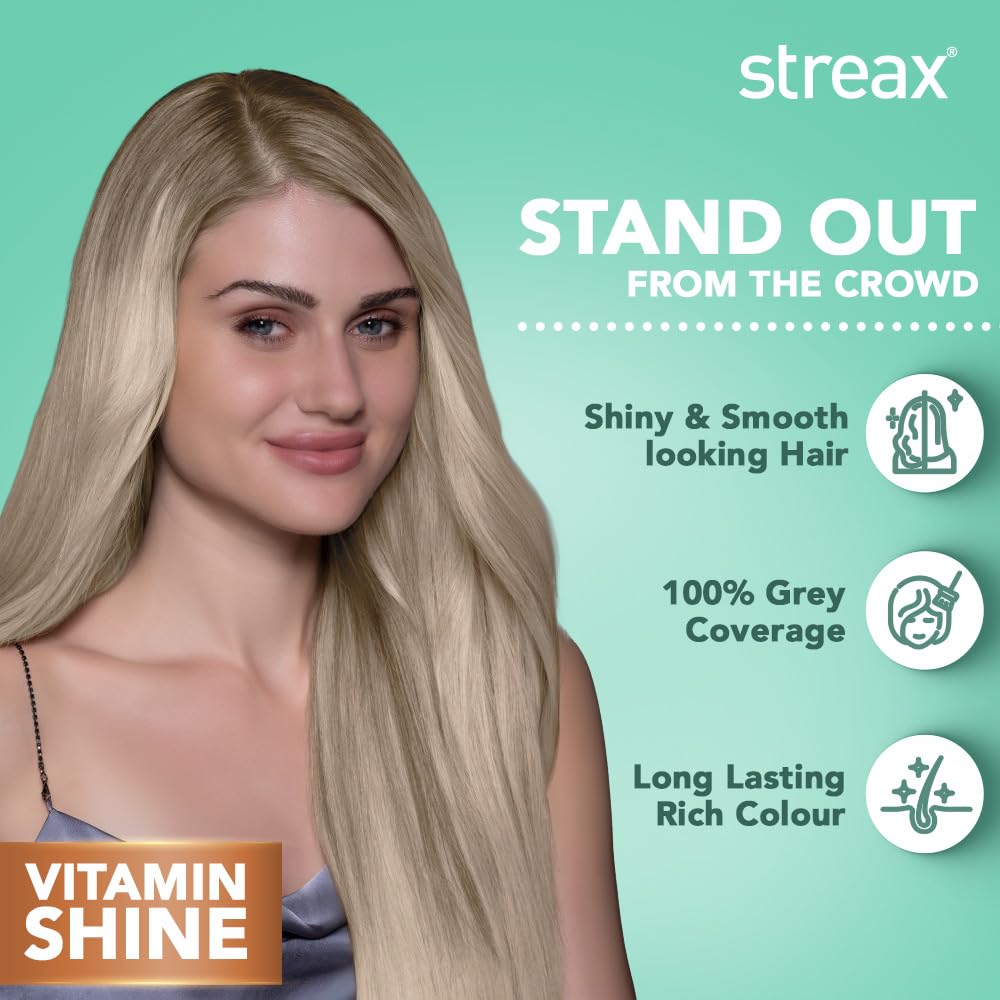 Streax Permanent Hair Colour, 100% Grey coverage, Infused with Argan and Walnut Oil, Long Lasting Cream Hair Colour for Women, Ash Hair Color, 9.1 Rich Platinum, 120 ml, Pack of 1