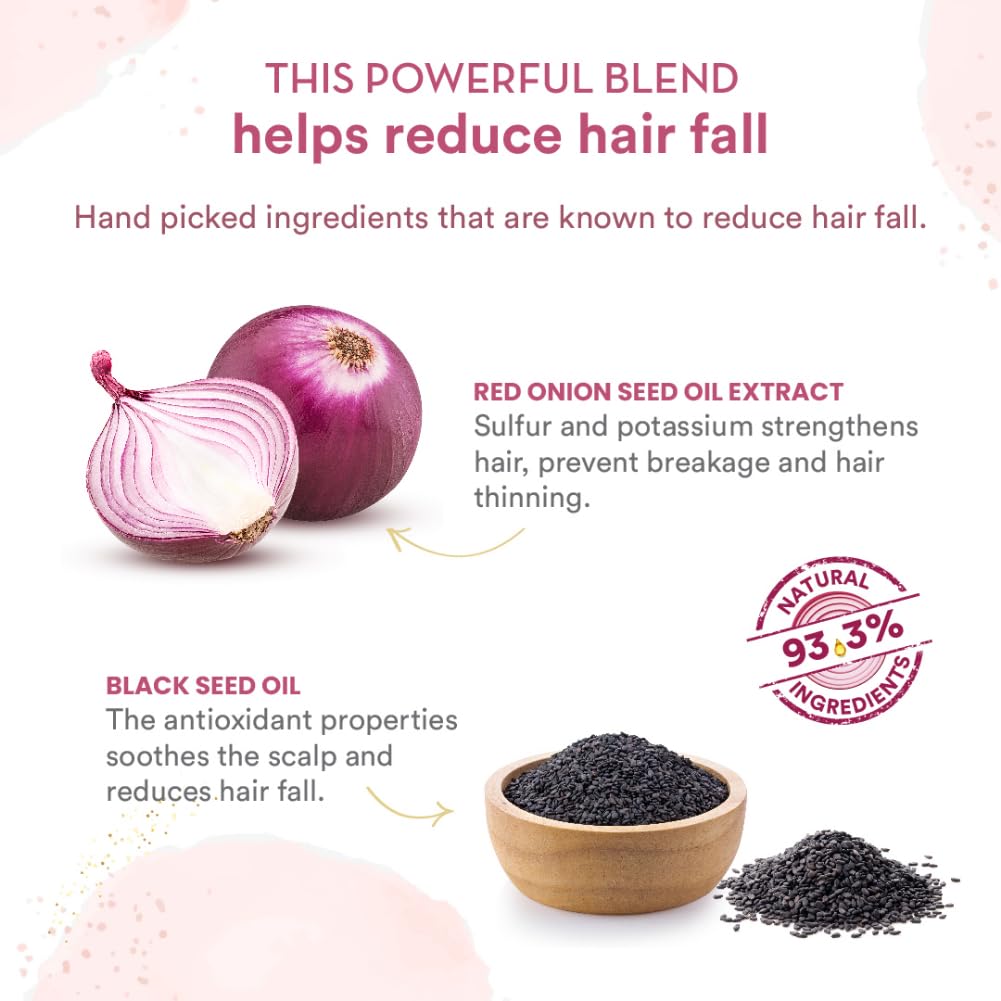 WOW Skin Science Red Onion Black Seed Hair Serum - with Red Onion Seed Oil Extract, Watercress - NON STICKY - for Frizz Control & Replenishing Dry, Dull Hair - No Parabens, Silicones & PEG - 100mL