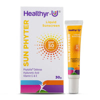 Healthyr-U Sun Phyter Liquid Sunscreen | Broad Spectrum UV Protection with SPF 50 PA+++ | Pollution Protection With Phytovie® Defense | With Vitamin C, Vitamin E & Hyaluronic Acid | Lightweight, No White Cast | For All Skin Types | For Women & Men | 30g