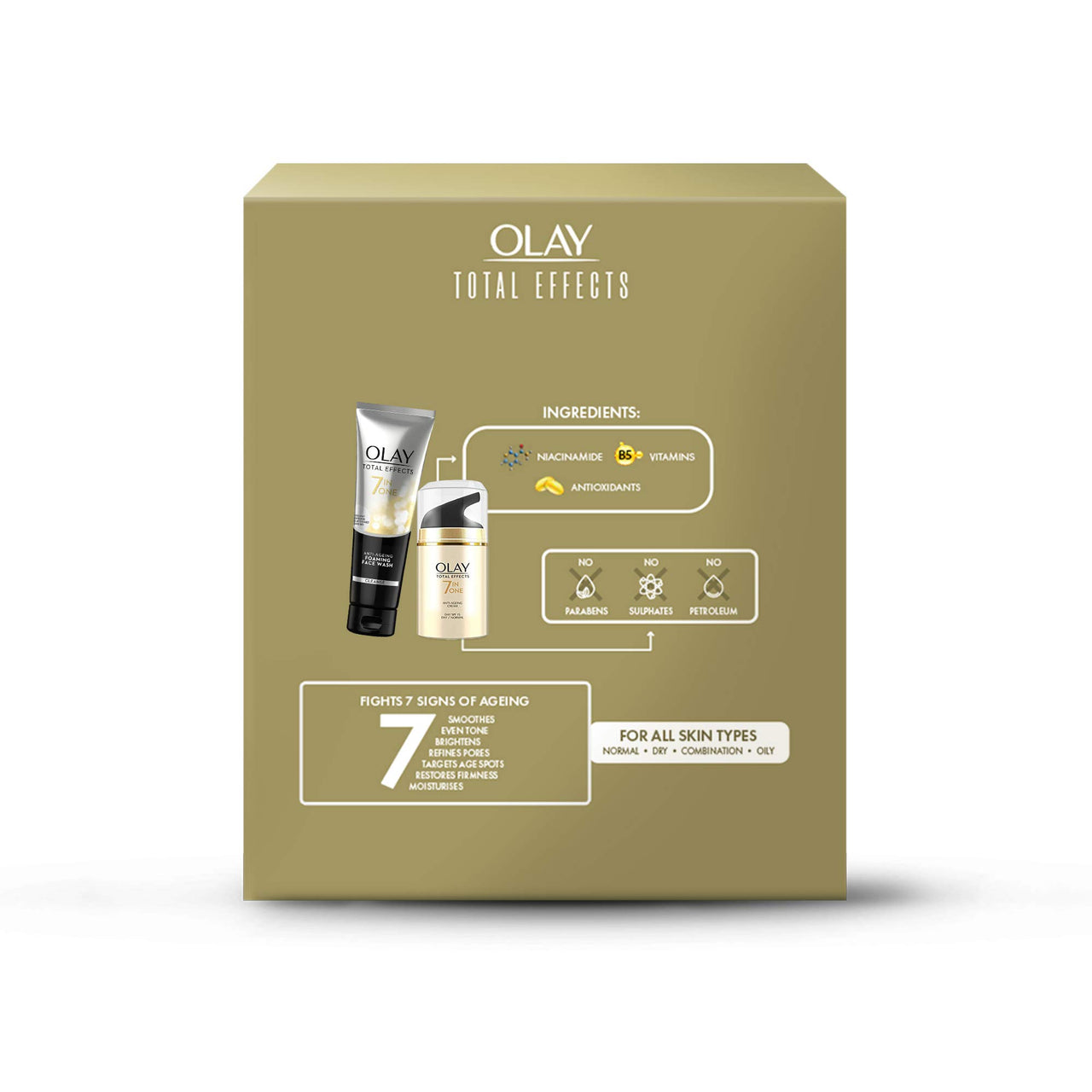 Olay Total Effect Day Cream (Spf 15), 50g & Cleanser Pack For Anti Ageing, 100g & Olay Total Effects Day Cream With Vitamin B5, Niacinamide, Green Tea, Spf 15, 50 Gm