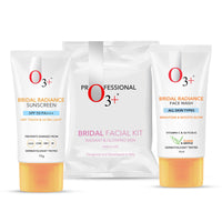O3+ Radiance Skincare Combo With Bridal Facial Kit for Radiant & Glowing Skin 120g,Bridal Radiance Facewash 75g & Sunscreen 75g
