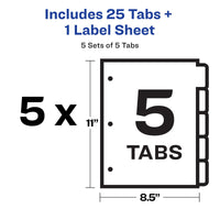 Avery 5-Tab Binder Dividers, Easy Peel Clear Labels for Copiers, Index Maker, White Tabs, 5 Sets (11421)