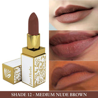 Just Herbs Natural & Organic Herb Enriched Ayurvedic Creamy Matte Lipstick For Dry & Chapped Lips- Paraben & Chemical Free Lipstick (Medium Nude Brown, Shade no. 12)