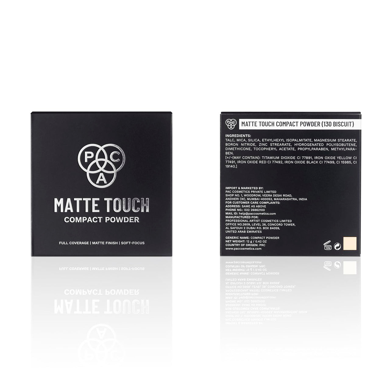 PAC Matte Touch Compact Powder (130 Biscuit) | Lightweight Medium to High Buildable Coverage | Longlasting Soft Matte Finish | Meltproof & Sweat Resistant | Suitable for all Skin Types