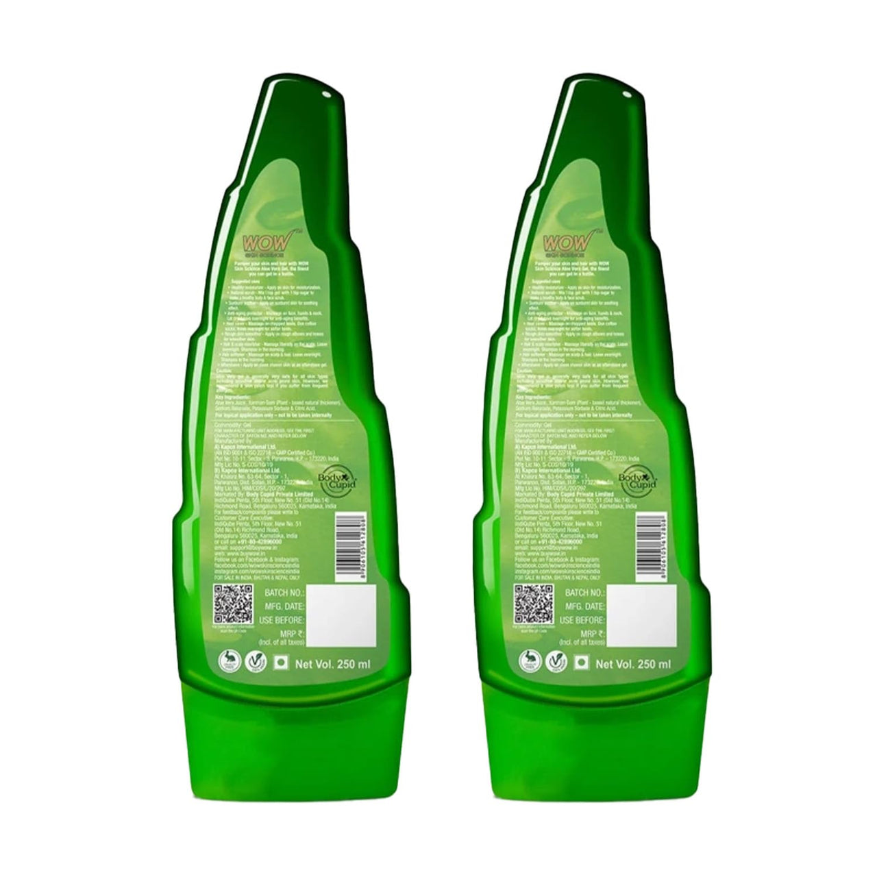 WOW Skin Science 99% Pure Aloe Vera Gel for Face, Skin & Hair - 250ml|Ultimate Gel For Glowing Skin|For Both Men and Women|Pack of 2