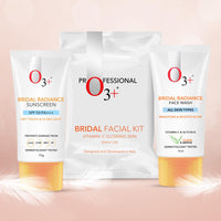 O3+ Radiance Skincare Combo With Bridal Facial Kit Vitamin C Glowing Skin 136g,Bridal Radiance Facewash 75g & Sunscreen 75g