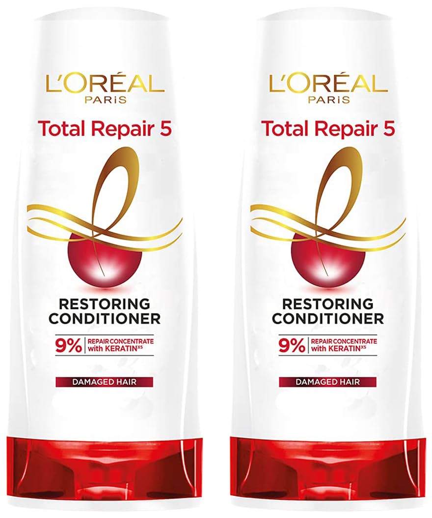 L'OREAL PARIS Conditioner, For Damaged And Weak Hair, With Pro-Keratin + Ceramide, Total Repair 5, Fresh, 180Ml (Pack Of 2), 2 Count