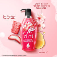 Vivel Red Aloe Vera & Cherry Blossom Scent Shower Gel, 895 ml, Moisturizing Body Wash, with Plant based Cleansers, Body wash Shower Gel for Women & Men, For All Skin Types