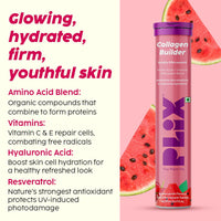 PLIX - THE PLANT FIX Collagen Builder Bubbly Effervescent - 15 Tablets (Pack of 8, Watermelon) for Hydrated Skin & Anti-Aging | Amino Acid Blend For Collagen Production | Vitamin C & E | 100% Vegan