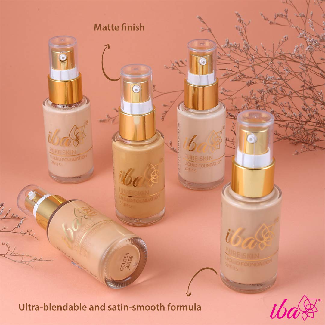 Iba Pure Skin Liquid Foundation - Ivory Fair, 30ml | Full Coverage | Long Lasting | Lightweight | Oil Free Dewy Finish | SPF 15 | Halal Certified & Vegan Makeup