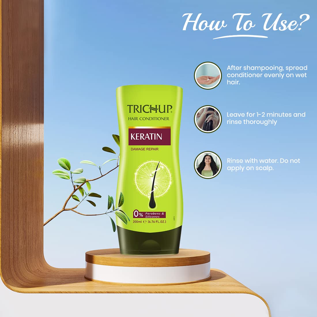 Trichup Keratin Lemon Hair Conditioner For All Types Of Hair Damage Repair No Parabens & Silicones,200 Millilitre
