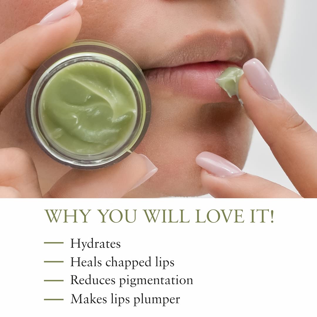 Just Herbs Ayurvedic Cardamom Lip Mask, Balm For Dark, Dry & Pigmented Lips - Vegan Lip Mask For Men & Women 15Gm, Green