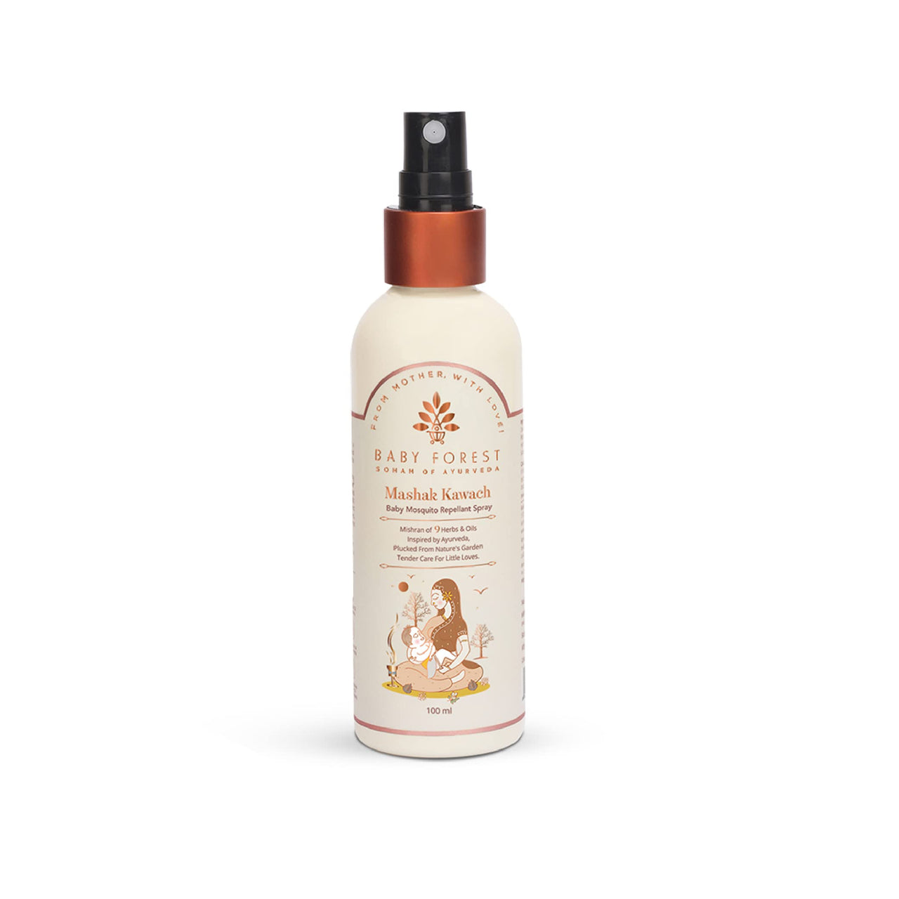 Baby Forest Mashak Kawach Baby Mosquito Repellant Spray | Mosquito Repellant Spray for Babies | Made with Lemongrass Oil, Cedarwood & Lavender Oil | Derma Safe | 100ML | Pack of 1